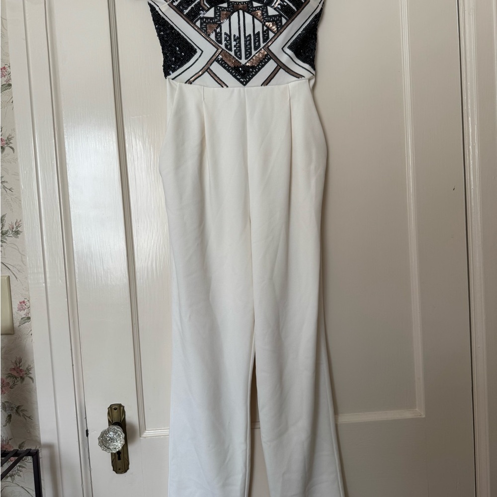 Express Black and White Geometric Jumpsuit